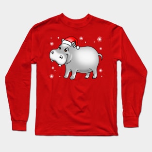 Cute Hippo For Christmas Hippopotamus Long Sleeve T-Shirt